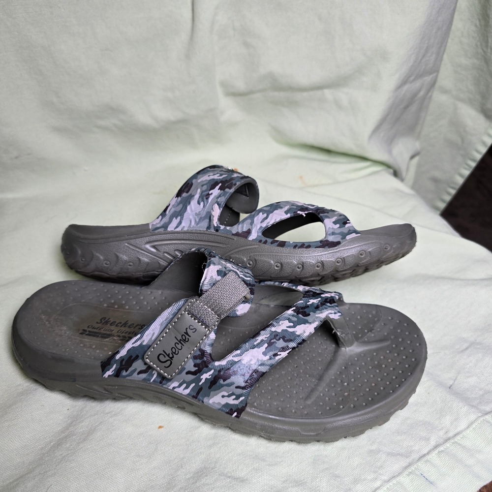 Skechers Outdoor‎ Lifestyle Women's Adjustable Camo Thong Sandals Gray - Picture 2 of 6